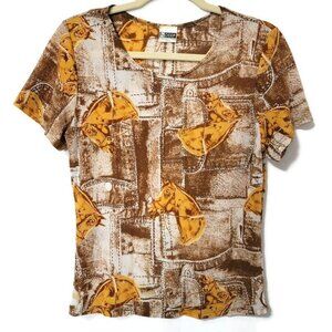 Vintage By Deep Collection Novelty Horse Print Western Metallic Stretchy Shirt S